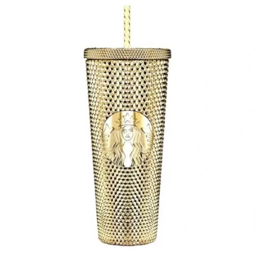 NWT Starbucks Christmas 2022 Metallic Gold Foil Studded Tumbler